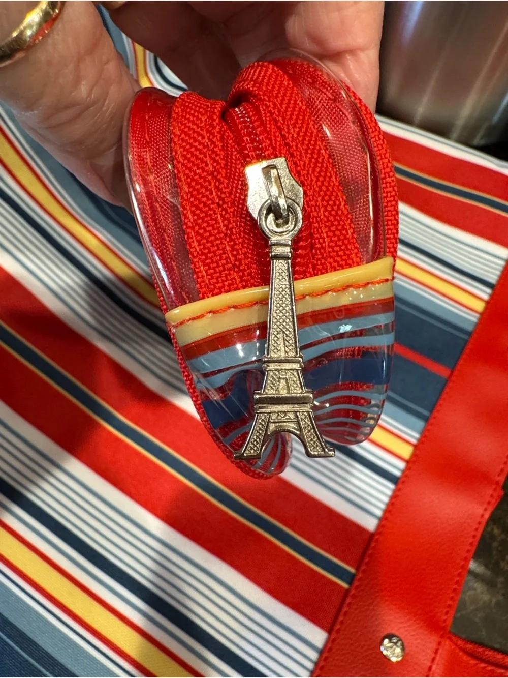 Lancôme Red Striped Tote Bag with Matching Pouch - Women's Beach & Everyday Tote